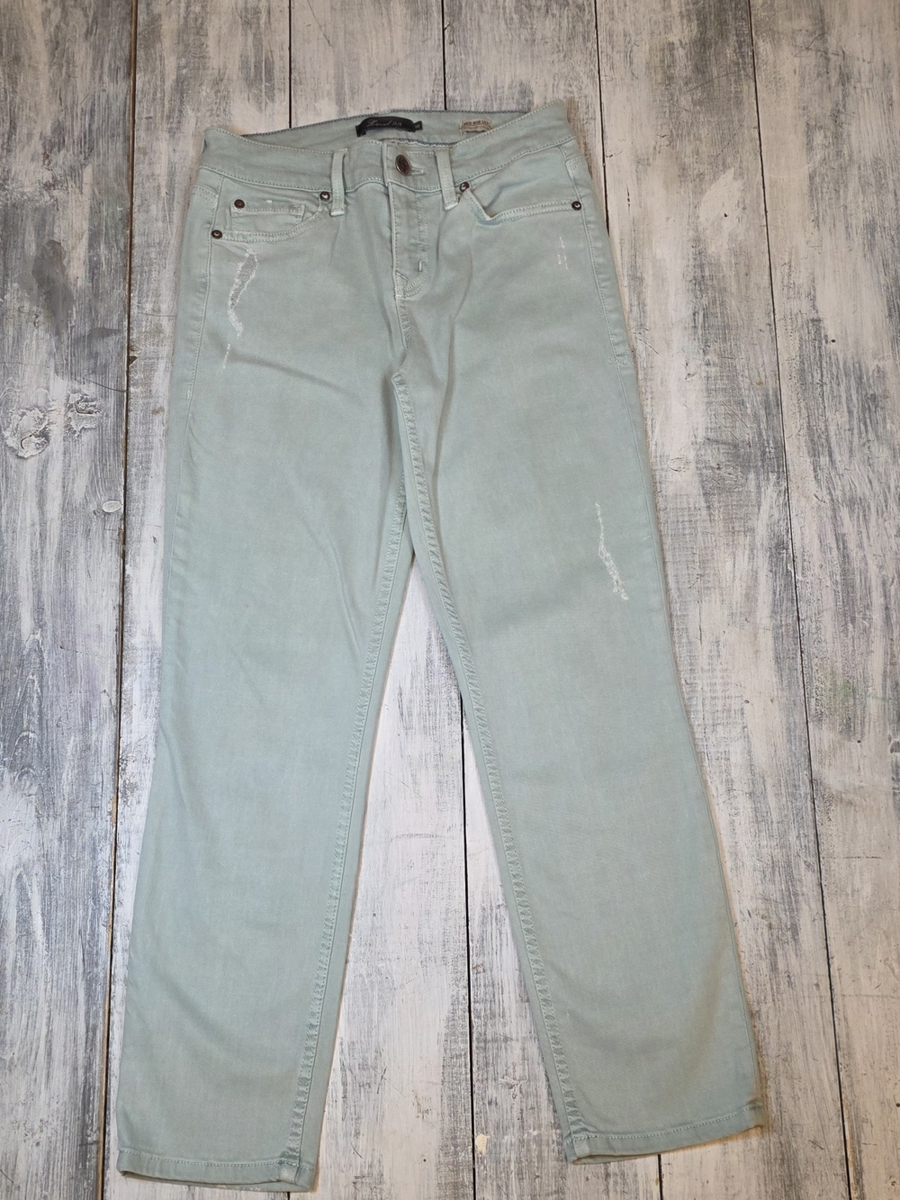 Level 99 Women's Mint Green Mid Rise Lily Roll Up Crop Distressed Jeans sz 26